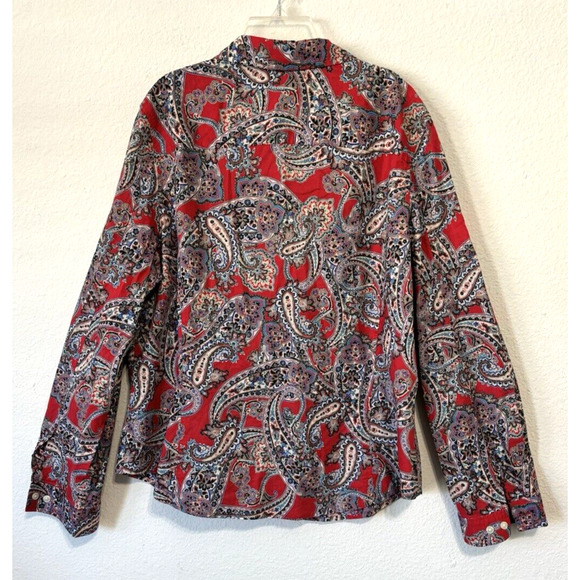 Jones Wear Women’s Red Paisley Button-Up Shirt Long Sleeve XL Boho Vintage Style - Picture 2 of 6